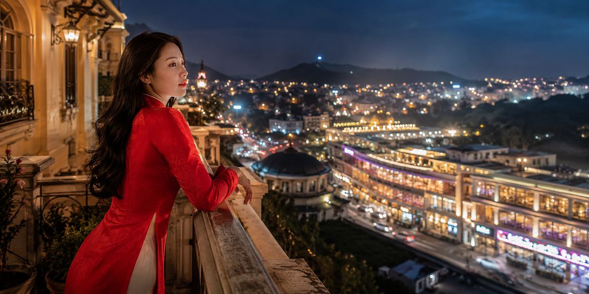 Người dùng trẻ Việt Nam trong trang phục áo dài tham gia cá cược thể thao trực tuyến tại Đà Lạt